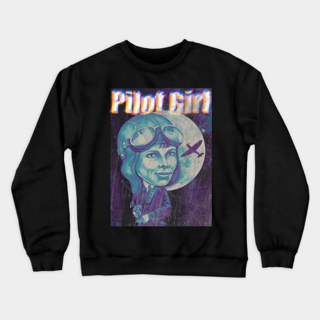 Amelia Earhart Pilot Girl vintage aircraft Crewneck Sweatshirt by Ashera4u